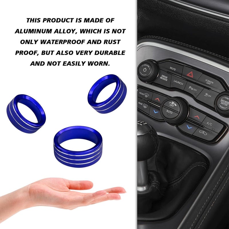 UZZH 3PCS AC Air Conditioner Switch Button Knob Cover, Car Interior Decor Accessories Radio Volume Control Knob Decals for Dodge Challenger Jeep Grand Cherokee Charger Durango Journey Chrysler (Blue) - Image 4