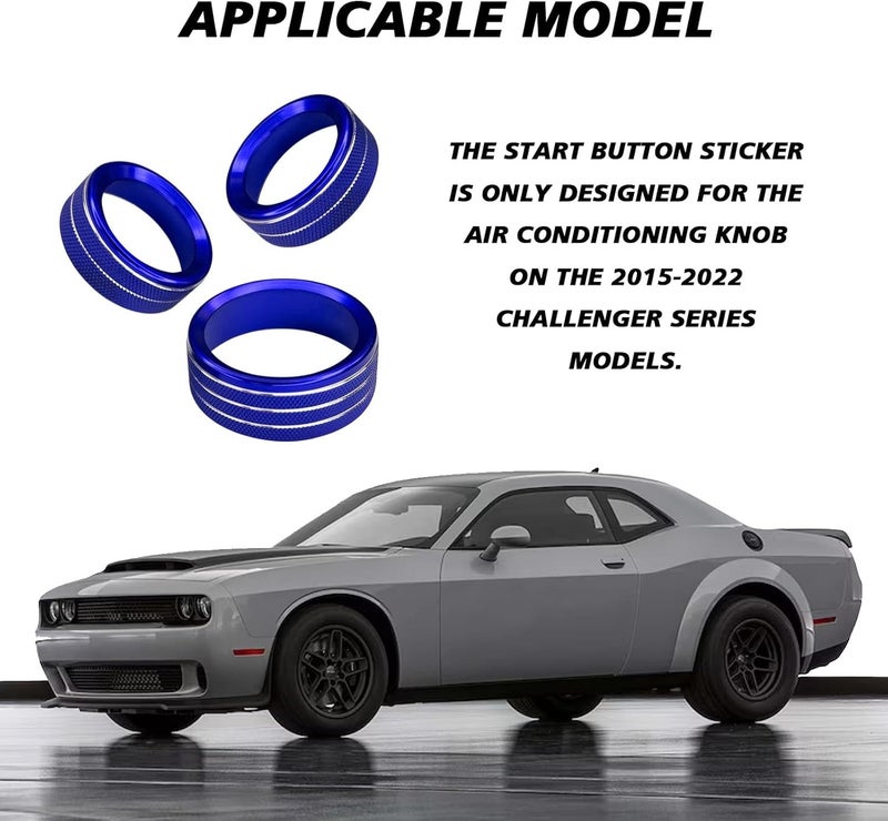 UZZH 3PCS AC Air Conditioner Switch Button Knob Cover, Car Interior Decor Accessories Radio Volume Control Knob Decals for Dodge Challenger Jeep Grand Cherokee Charger Durango Journey Chrysler (Blue) - Image 5