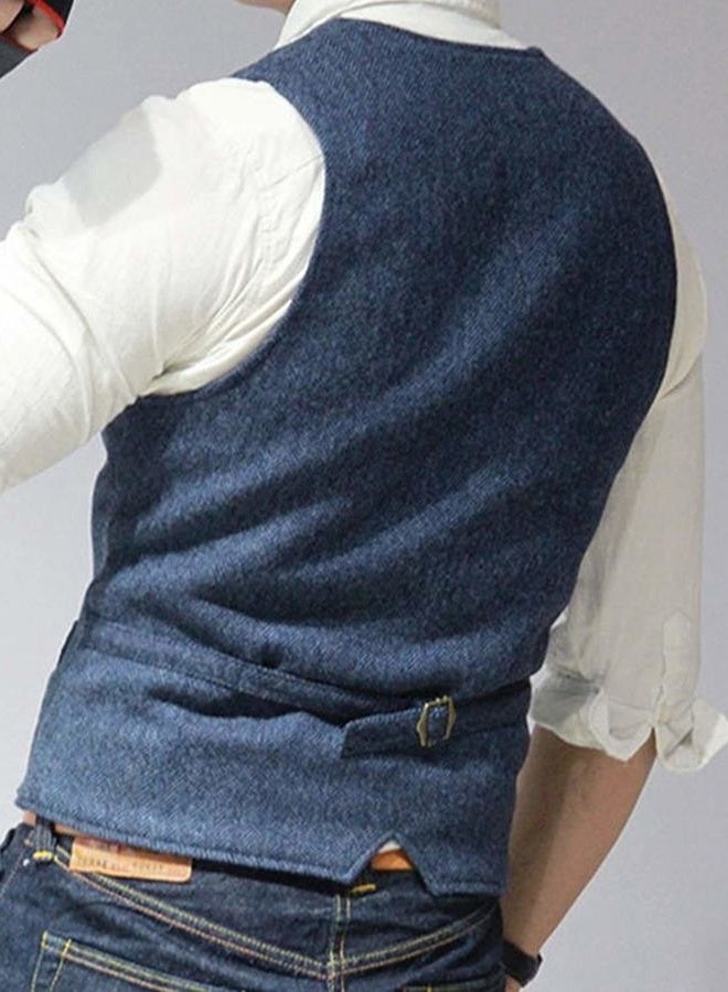 Ceehuteey Mens Suit Vest Waistcoat Tweed Retro V Neck Wool Herringbone for Prom - Image 2