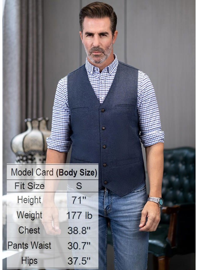 Ceehuteey Mens Suit Vest Waistcoat Tweed Retro V Neck Wool Herringbone for Prom - Image 3