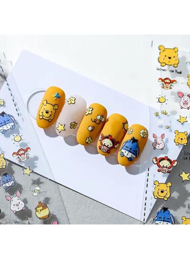 Dedyel Cute Nail Stickers 5D Embossed Cartoon Bear Nail Stickers Kawaii Animal SelfAdhesive Nail Decals for Women Girls Kids Nail Art Decoration - Image 1
