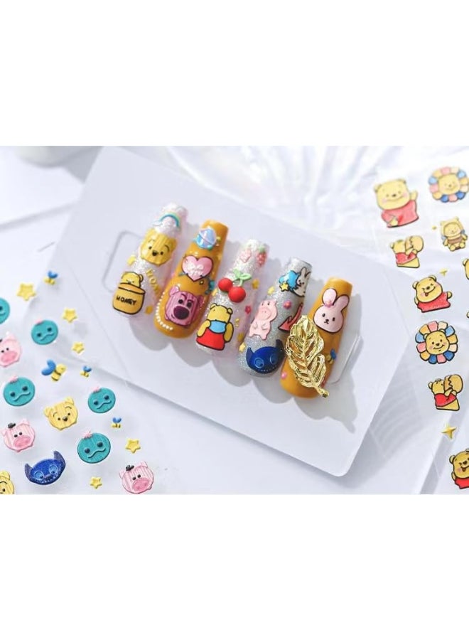 Dedyel Cute Nail Stickers 5D Embossed Cartoon Bear Nail Stickers Kawaii Animal SelfAdhesive Nail Decals for Women Girls Kids Nail Art Decoration - Image 3