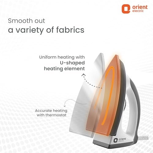 Orient Electric Ultimate |1000W Heavy Weight Dry iron (Press) | Non-stick Weilburger coating| Silver Layered Thermostat| U-shaped heating element| ISI certified| 2-year replacement warranty by Orient - Image 4