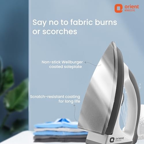 Orient Electric Ultimate |1000W Heavy Weight Dry iron (Press) | Non-stick Weilburger coating| Silver Layered Thermostat| U-shaped heating element| ISI certified| 2-year replacement warranty by Orient - Image 3