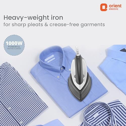 Orient Electric Ultimate |1000W Heavy Weight Dry iron (Press) | Non-stick Weilburger coating| Silver Layered Thermostat| U-shaped heating element| ISI certified| 2-year replacement warranty by Orient - Image 2