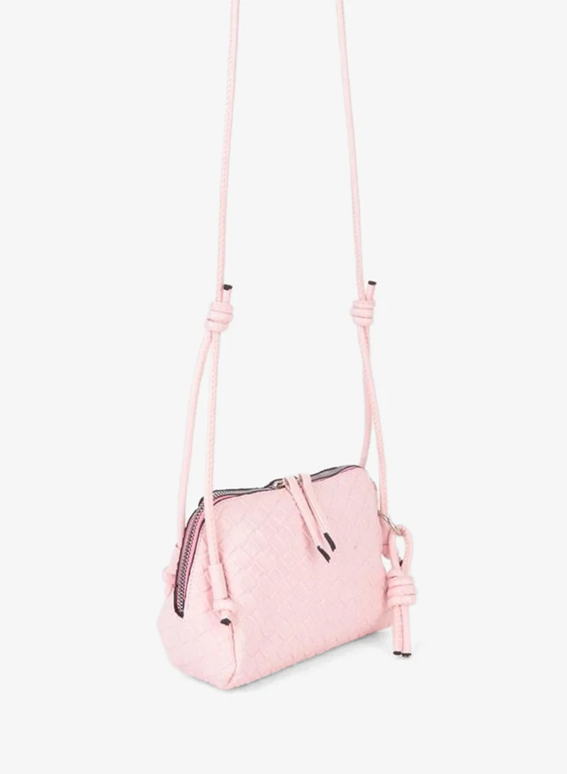 Women's Nazen Pink Knitted Design Synthetic Leather Small Size Zipper Closure Hand, Arm and Shoulder Bag.