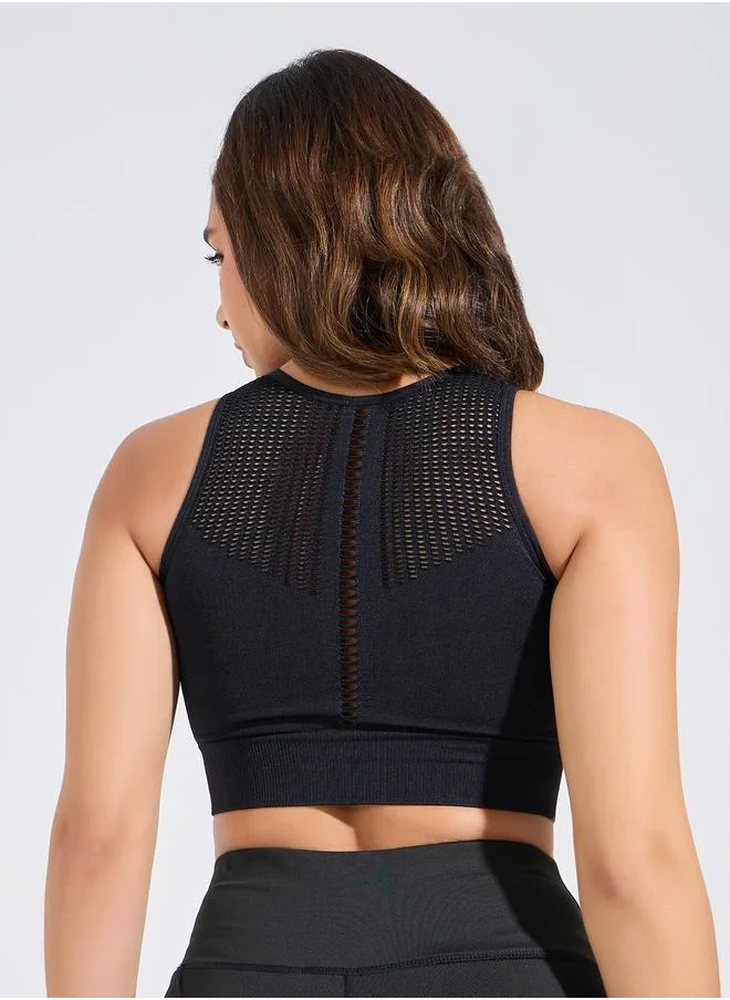 Styli Textured Bust Open Mesh Sports Bra