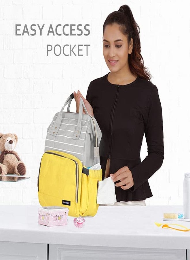 باك آند باي حقيبة حفاضات PACKNBUY للأمهات للسفر، حقيبة حمل واسعة وكبيرة الحجم مع جيوب متعددة، وحوامل زجاجات معزولة، ومقاومة للماء، وفتحة واسعة وسحاب خلفي (أصفر) - Image 3