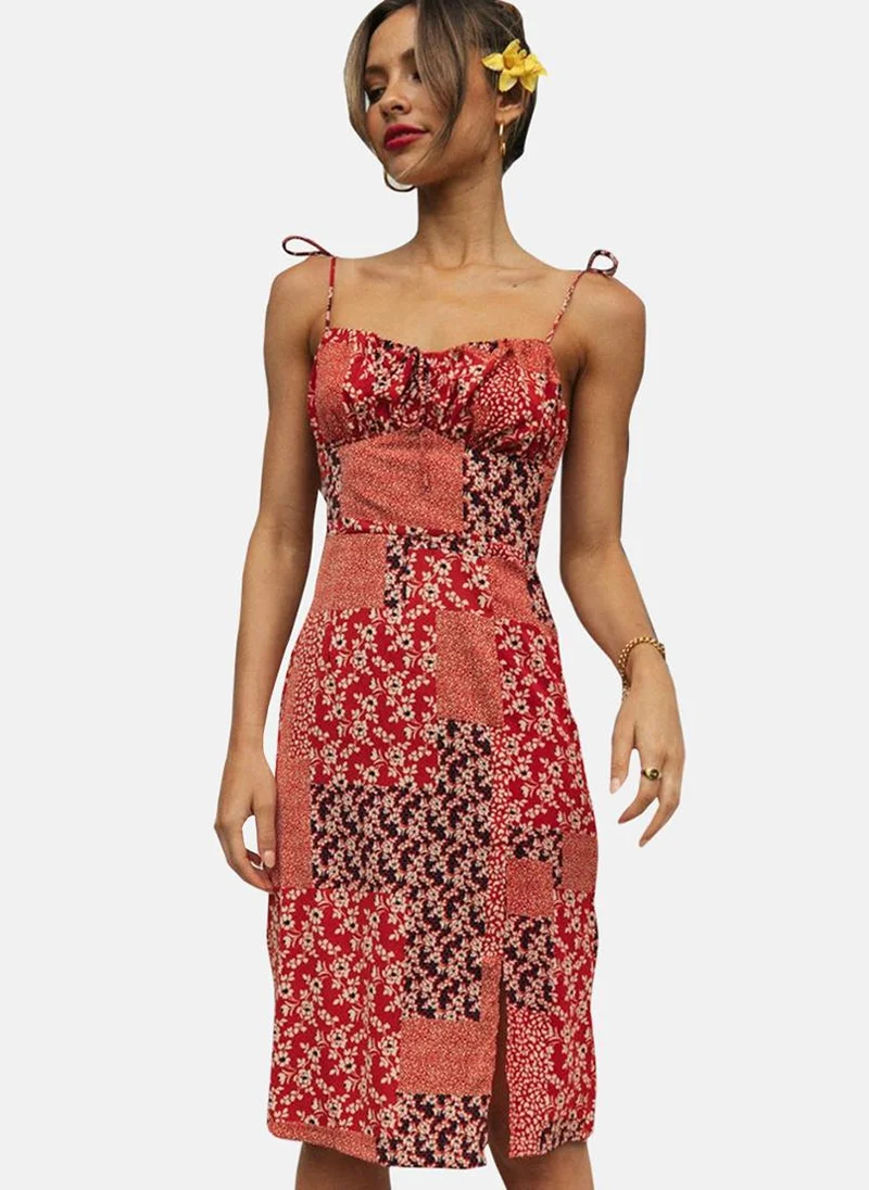 يونيكي Red Sweetheart Neck Floral Print Shift Dress