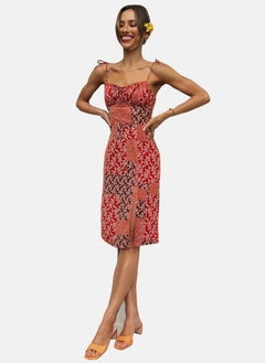 يونيكي Red Sweetheart Neck Floral Print Shift Dress  - Image 3
