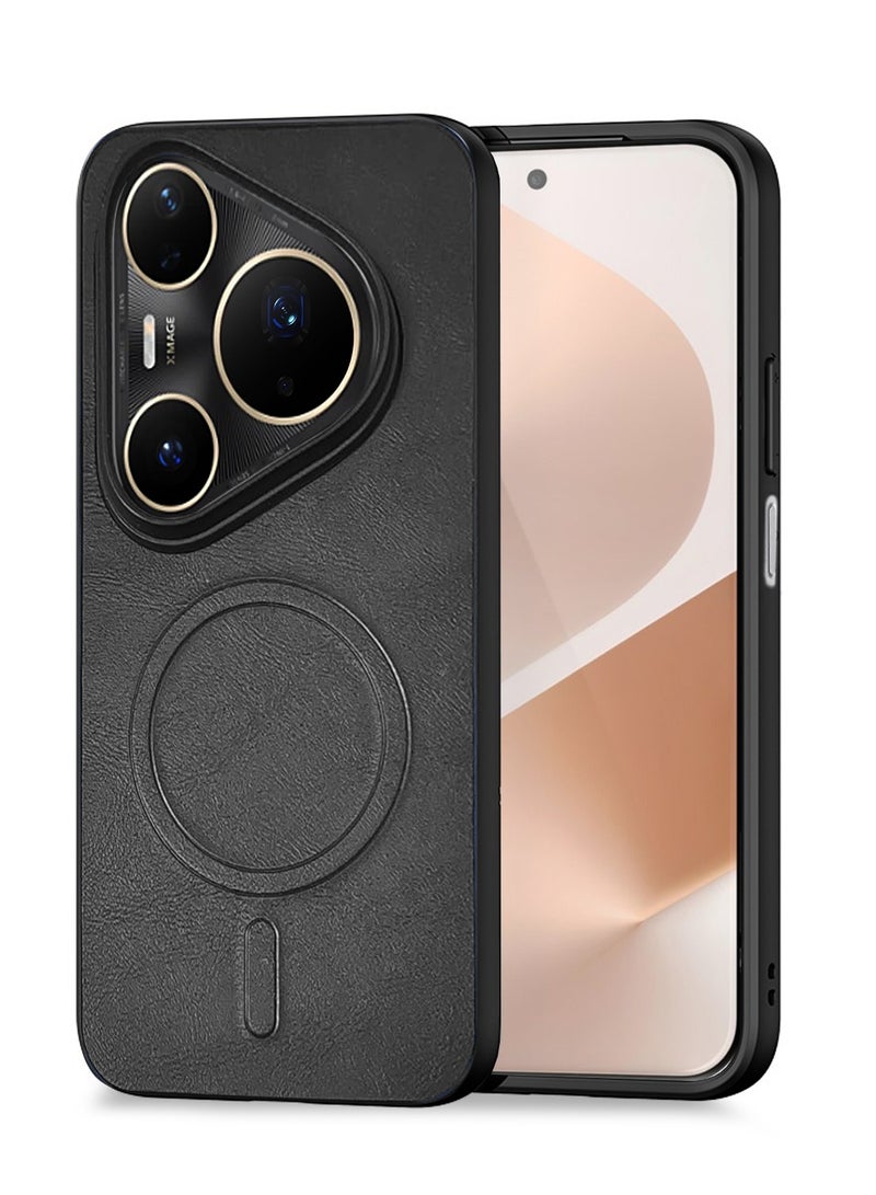 Wtech Huawei Pura 80 Pro 5G 2025 Luxury Matte Leather Magnetic MagSafe Wireless Charging Soft Case Cover (MCMPMN) - Black - Image 1