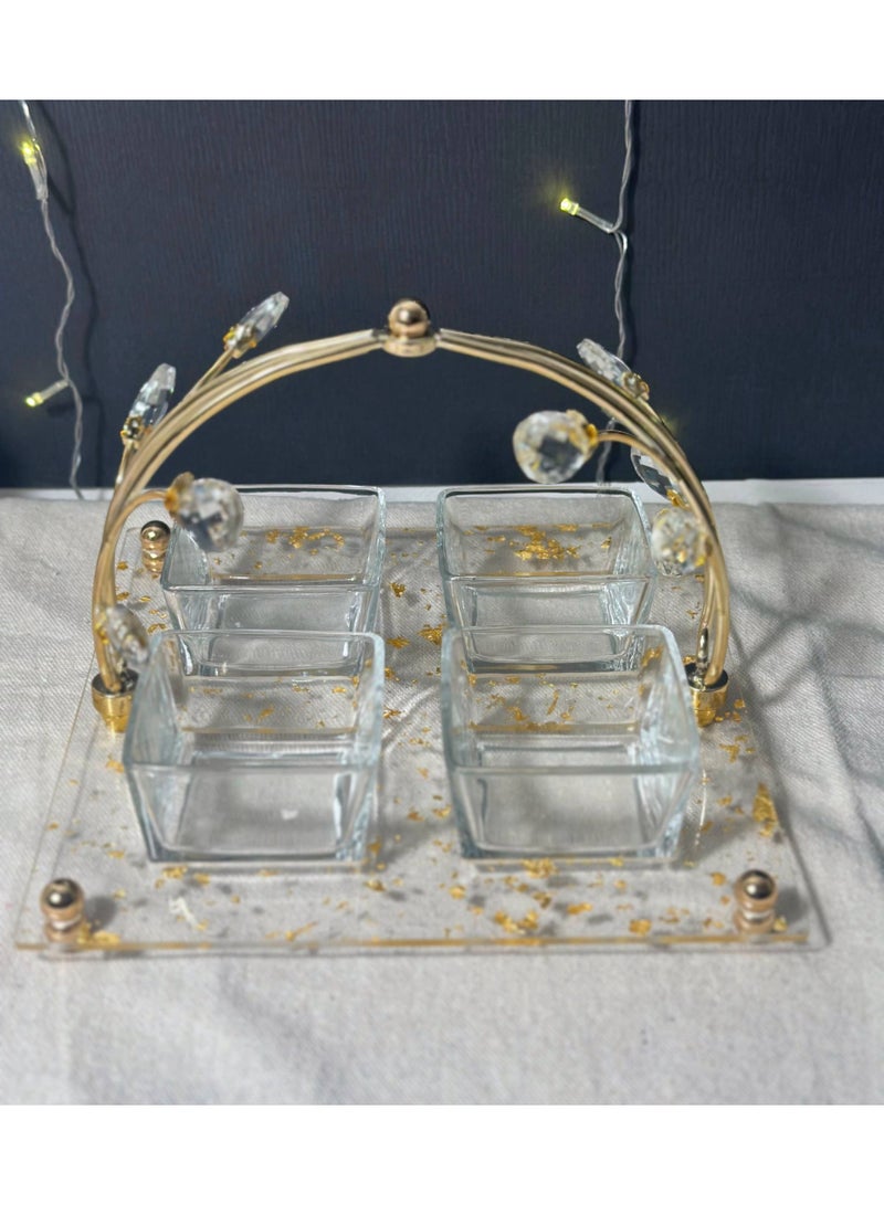 NAMA 4-Glass Bowl Rack Acrylic Marble Base With Metal Crystal Holder for Ramadan