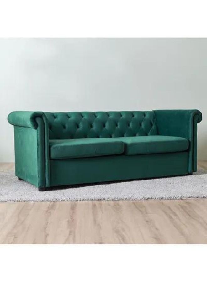 Maharat Al Bahar Green Chester Hill 3-Seater Fabric Sofa with Wooden Legs, 210x80x80 cm - Image 2