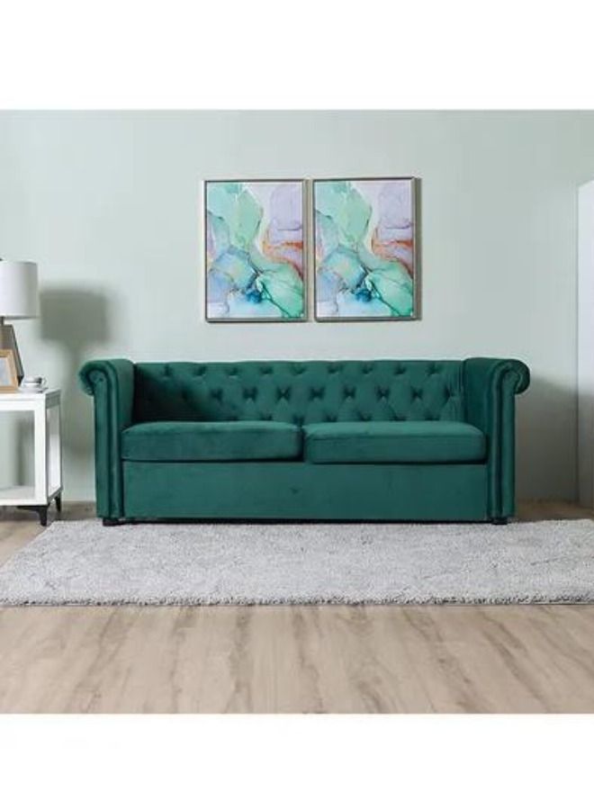 Maharat Al Bahar Green Chester Hill 3-Seater Fabric Sofa with Wooden Legs, 210x80x80 cm - Image 1