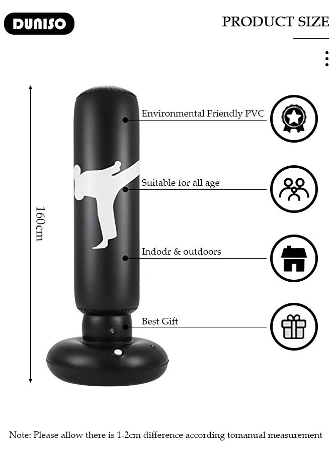 DUNISO Inflatable Boxing Column, 160cm Inflatable Boxing Bag Freestanding Punching Bag, Punching Bag for Kids Adults, for Karate, Home Boxing Practice with Immediate Bounce-Back to Release Stress - Image 2