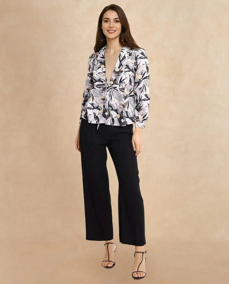Rareism Women's Tropical Print Collared Top