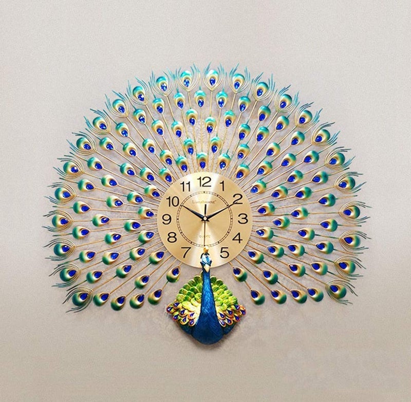 Mossio Shriyan Enterprise Wall Clock Home Decoration European Peacock Wall Clock Crystal Luxury Living Room Clock Creative Personality Art Decoration Wall Clock (Metal Blue Bird) - Image 1
