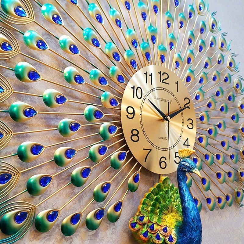 Mossio Shriyan Enterprise Wall Clock Home Decoration European Peacock Wall Clock Crystal Luxury Living Room Clock Creative Personality Art Decoration Wall Clock (Metal Blue Bird) - Image 4