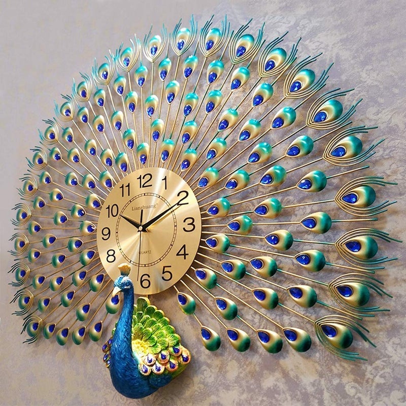 Mossio Shriyan Enterprise Wall Clock Home Decoration European Peacock Wall Clock Crystal Luxury Living Room Clock Creative Personality Art Decoration Wall Clock (Metal Blue Bird) - Image 3