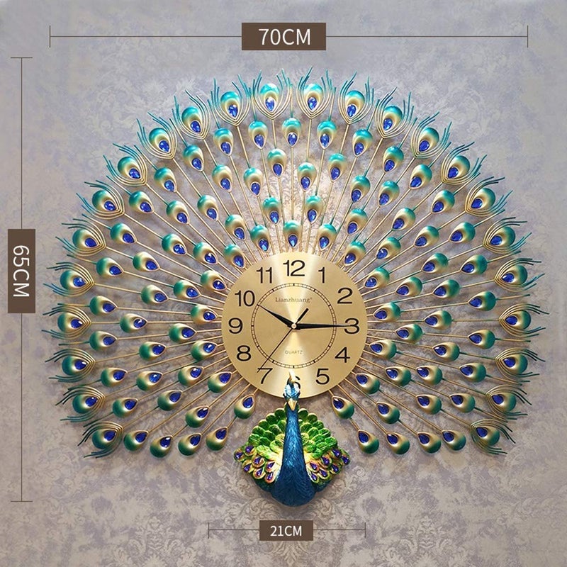Mossio Shriyan Enterprise Wall Clock Home Decoration European Peacock Wall Clock Crystal Luxury Living Room Clock Creative Personality Art Decoration Wall Clock (Metal Blue Bird) - Image 2