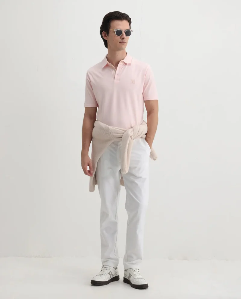 Rare Rabbit Rare Rabbit Men's Spencer Light Pink Short Sleeve Button Closure Regular Fit Solid Polo T-Shirt
