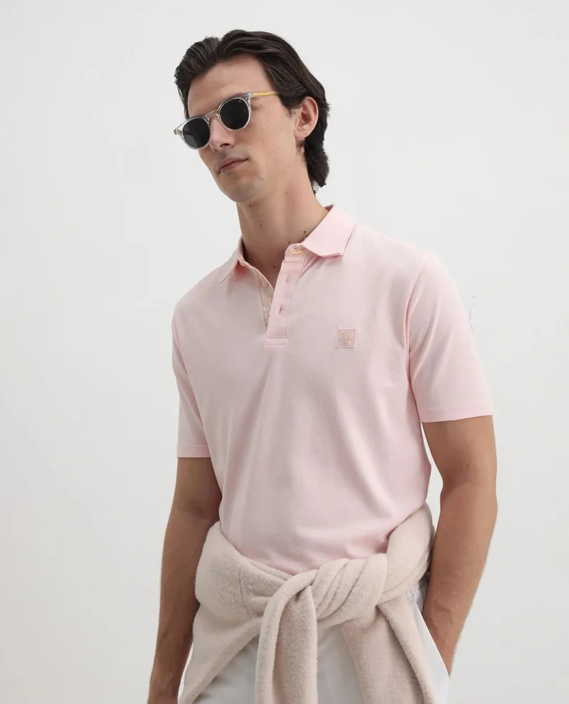 Rare Rabbit Rare Rabbit Men's Spencer Light Pink Short Sleeve Button Closure Regular Fit Solid Polo T-Shirt