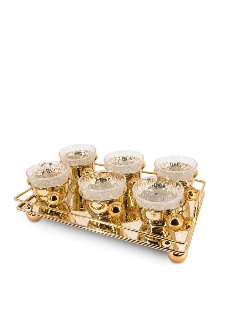 Serving Tray Set with 6 Premium Glass Cups (Arabic Coffee)