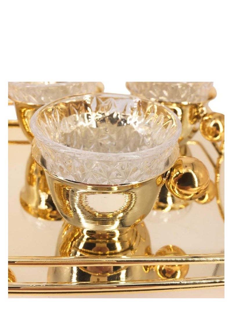 Serving Tray Set with 6 Premium Glass Cups (Arabic Coffee)