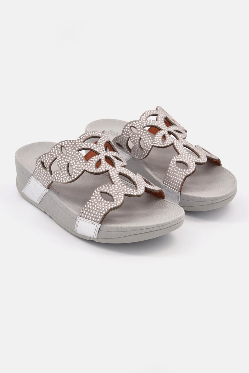 FitFlop Women Slip On Glitter Wedge Heel Sandals, Silver  - Image 1