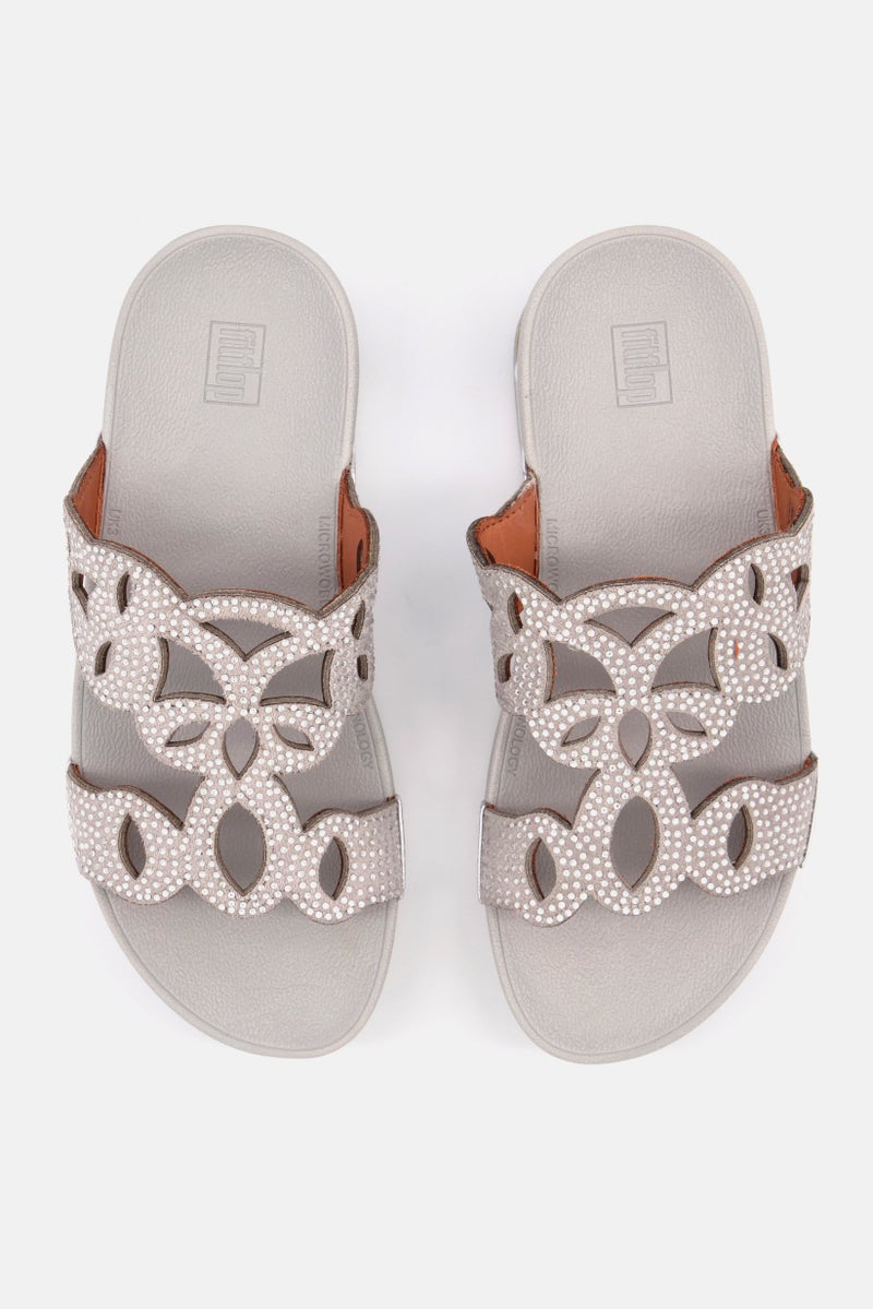 FitFlop Women Slip On Glitter Wedge Heel Sandals, Silver  - Image 3