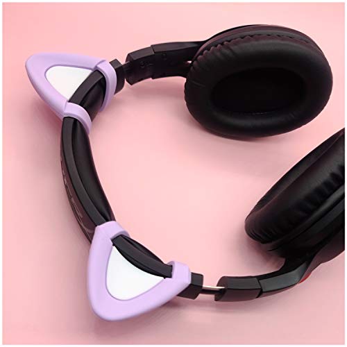REEYEAR Cute Cat Ears Fits for HypreX Cloud/Cloud Stinger/Cloud Flight Headsets, Universal Fit Lovely Kitty Adjustable Attachment Straps for Video Live Gaming Headphone,Purple & White - Image 2