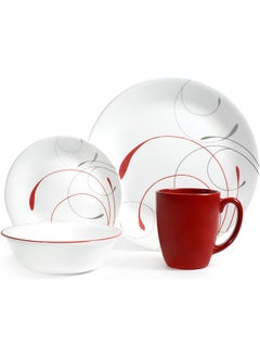 Corelle Splendor Chip And Break Resistant 16Pc Dinner Set Service For 4 Red Gray 29  - Image 1