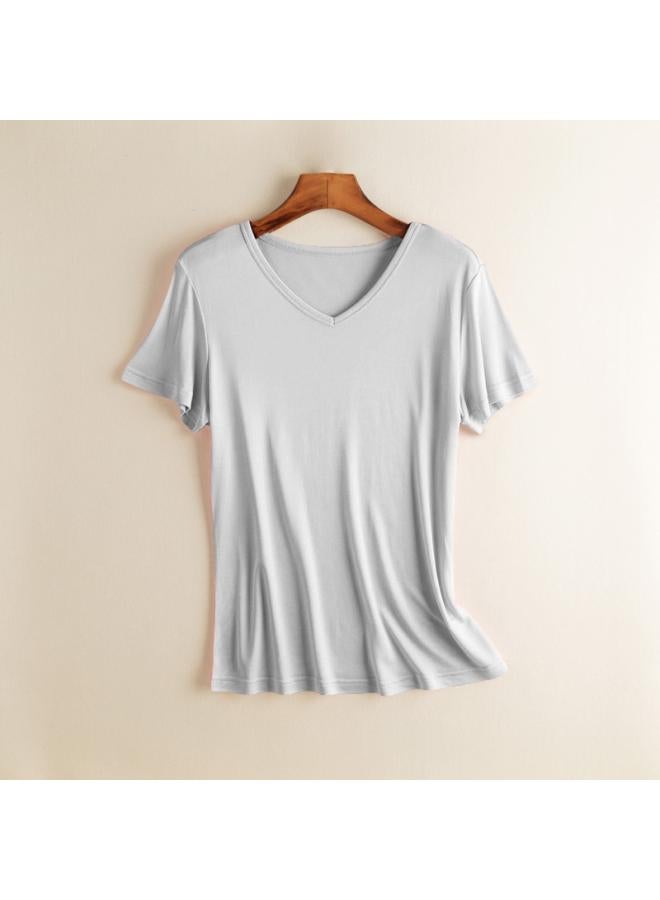 VUELO Mulberry Silk Short-sleeved Solid Color Shirt V-neck Simple Bottoming Shirt Thin Loose Plus Size Silk T-shirt Women's