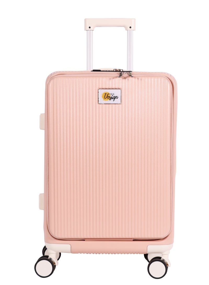 بيج ديزاين حقيبة سفر بحجم 20 إنش، مصنوعة من مادة ABS، مزودة بحامل أكواب ومنفذ USB، حقيبة صلبة تحتوي على قسم مخصص للابتوب ونظام قفل TSA، مزودة بعجلات دوارة 360 درجة، وتتحمل وزنًا يصل إلى 15 كغم. - Image 2