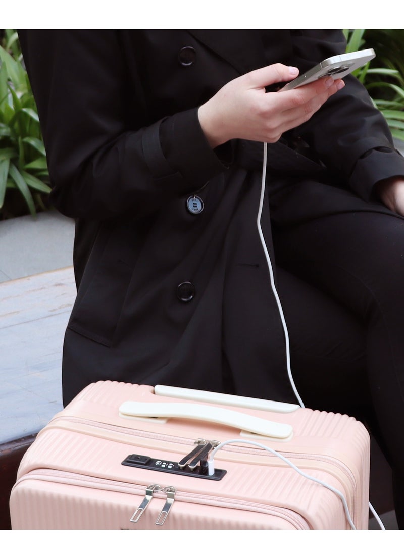 بيج ديزاين حقيبة سفر بحجم 20 إنش، مصنوعة من مادة ABS، مزودة بحامل أكواب ومنفذ USB، حقيبة صلبة تحتوي على قسم مخصص للابتوب ونظام قفل TSA، مزودة بعجلات دوارة 360 درجة، وتتحمل وزنًا يصل إلى 15 كغم. - Image 4