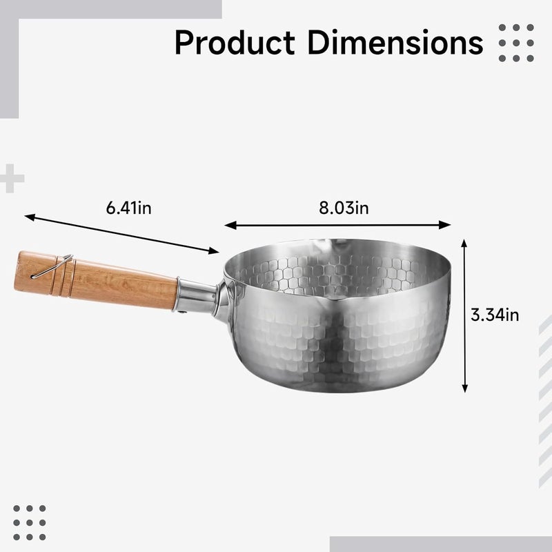 8 in / 20.4 Cm Hammered Stainless Steel Saucepan, Wooden Handle, Induction and Gas Compatible, Great for Soups and Noodles - Image 2