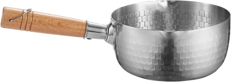 8 in / 20.4 Cm Hammered Stainless Steel Saucepan, Wooden Handle, Induction and Gas Compatible, Great for Soups and Noodles - Image 1