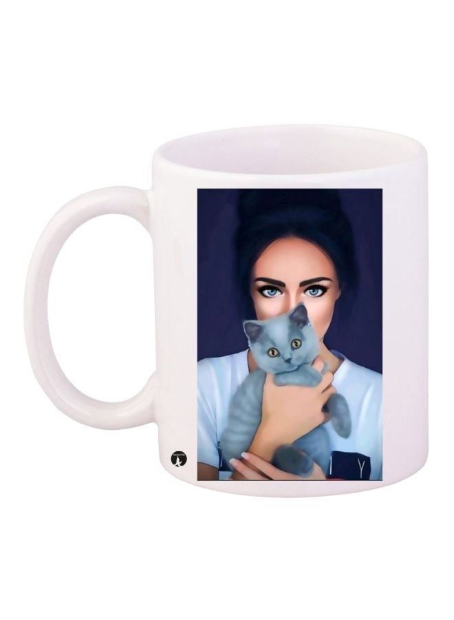 Cartoon Girl Printed Coffee Mug White/Blue/Grey 11ounce