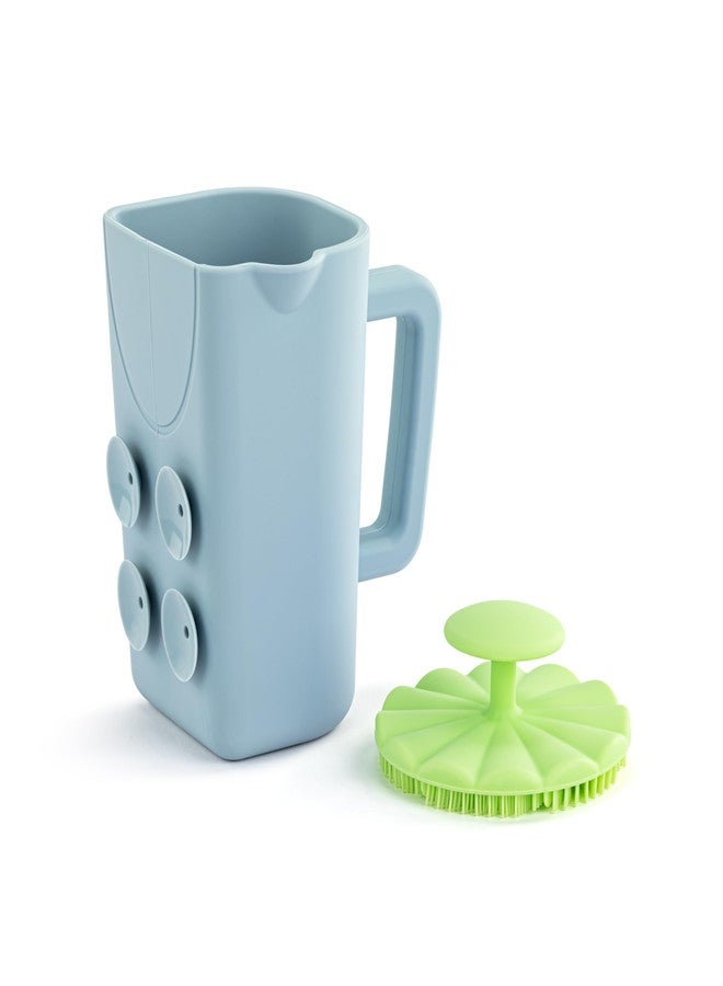 DEMDACO Love to Play Collection Baby Bath Rinse Cup and Silicone Scalp Scrubber Set - Gentle Hair Washing Aid for Infants & Toddlers Soft Silicone Kids' Brush & Ergonomic Rinse Pitcher, Green - Image 1