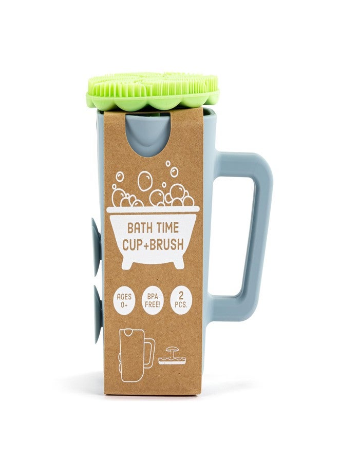 DEMDACO Love to Play Collection Baby Bath Rinse Cup and Silicone Scalp Scrubber Set - Gentle Hair Washing Aid for Infants & Toddlers Soft Silicone Kids' Brush & Ergonomic Rinse Pitcher, Green - Image 4