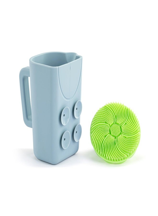 DEMDACO Love to Play Collection Baby Bath Rinse Cup and Silicone Scalp Scrubber Set - Gentle Hair Washing Aid for Infants & Toddlers Soft Silicone Kids' Brush & Ergonomic Rinse Pitcher, Green - Image 3