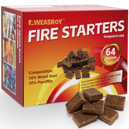 AWEASROY Fire Starter Squares 64 - Fire Starters for Fireplace,Chimney,BBQ Grill,Camping Fire,Wood Stove - Water Resistant and Safe Odourless - Camping Accessories - Image 1