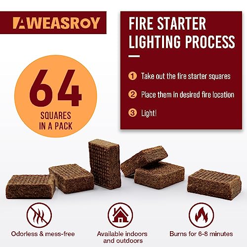 AWEASROY Fire Starter Squares 64 - Fire Starters for Fireplace,Chimney,BBQ Grill,Camping Fire,Wood Stove - Water Resistant and Safe Odourless - Camping Accessories - Image 2