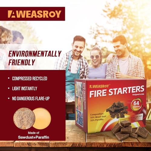 AWEASROY Fire Starter Squares 64 - Fire Starters for Fireplace,Chimney,BBQ Grill,Camping Fire,Wood Stove - Water Resistant and Safe Odourless - Camping Accessories - Image 3