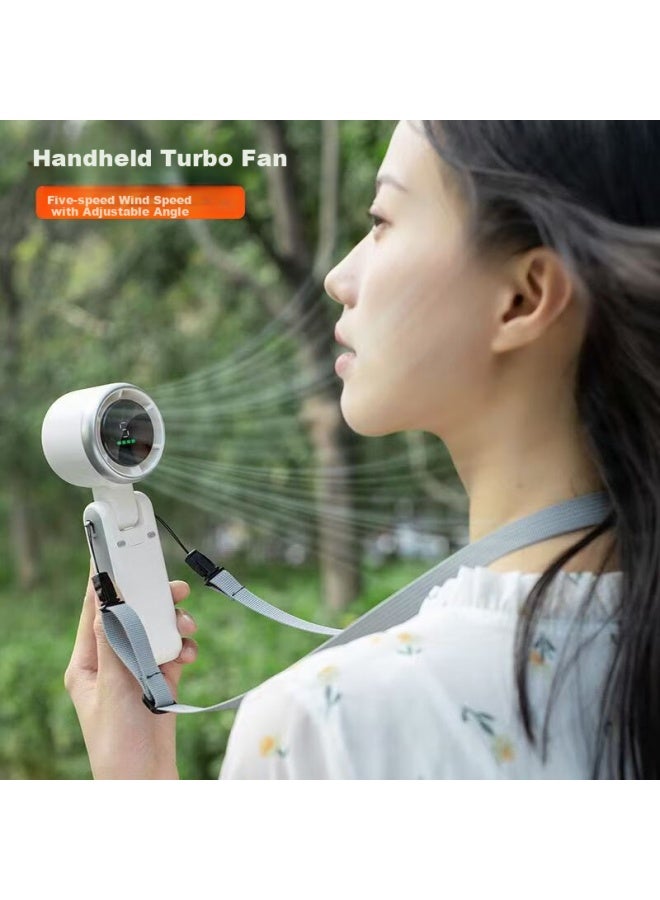 kelleia Kalai'ao Handheld Mini Fan, Portable Folding Neck-hanging, High-speed Vortex, Powerful Wind, Small Fan For Outdoor, Dormitory, Office, Desktop, N607 White - Image 2