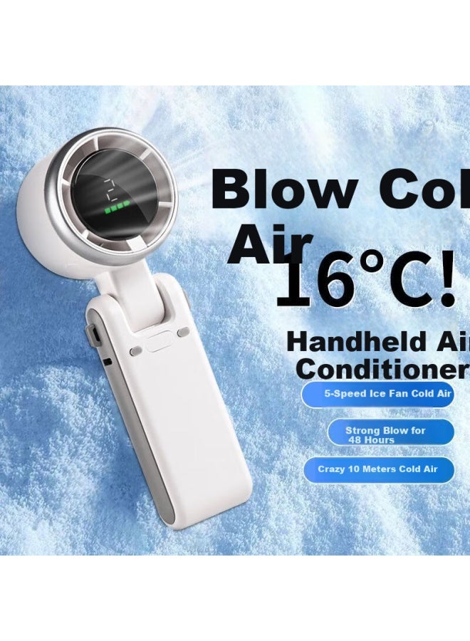 kelleia Kalai'ao Handheld Mini Fan, Portable Folding Neck-hanging, High-speed Vortex, Powerful Wind, Small Fan For Outdoor, Dormitory, Office, Desktop, N607 White - Image 1