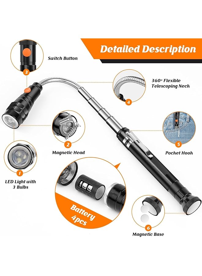 X spring Magnetic Pickup Tool Magnetic Flashlight with Rotating Telescopic Neck Extendable Telescoping Magnet with LED Lights Magnetic Grabber for Mechanics Ideal for Auto Repair Use - Image 2