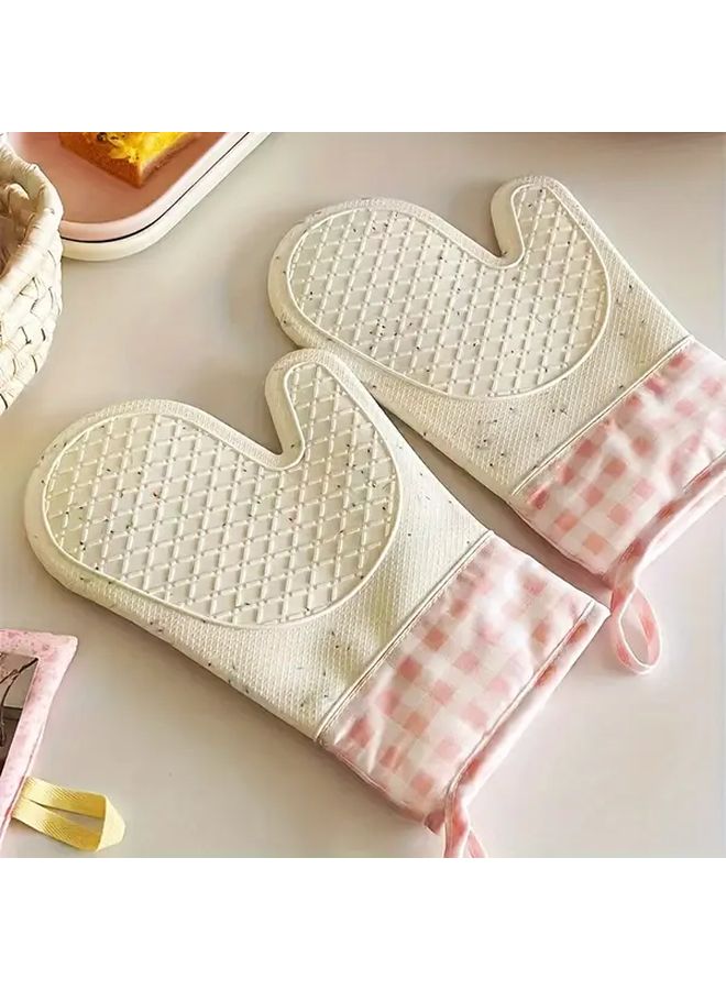 Thickened White Silicone Kitchen Gloves Non Slip Heart Pattern Durable Flexible - Image 2