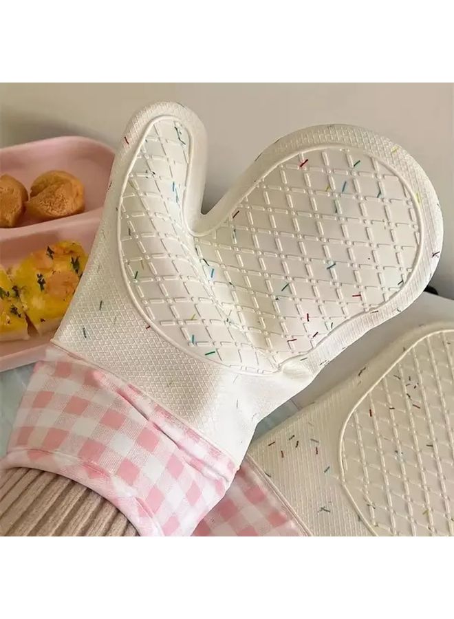 Thickened White Silicone Kitchen Gloves Non Slip Heart Pattern Durable Flexible - Image 5