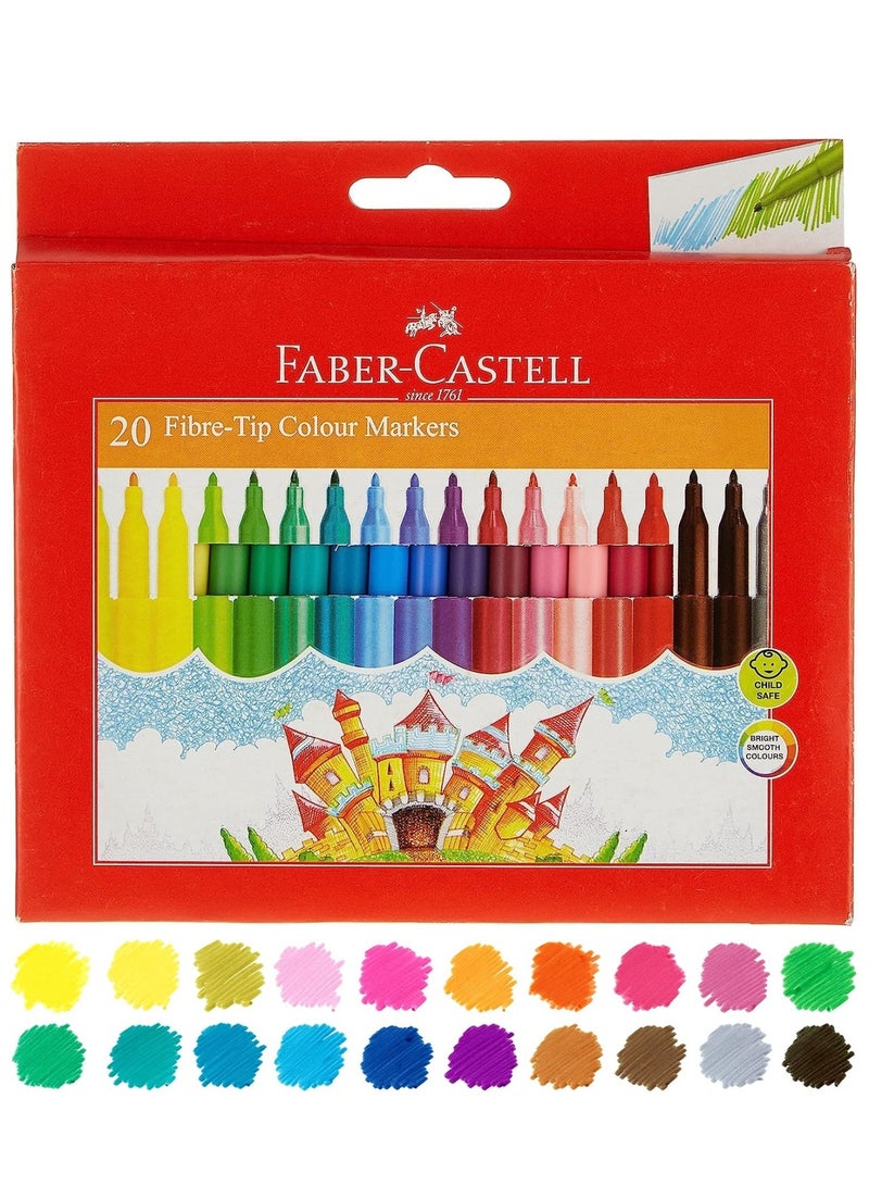 FABER-CASTELL 20-Piece Fibre Tip Colouring Pens Assorted Colours - Image 1